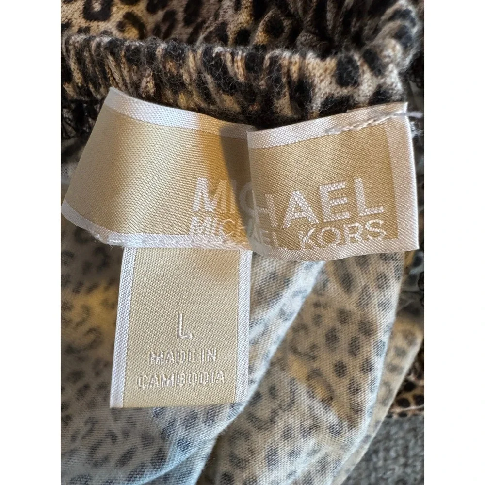 Michael Kors Womens Leopard Print Scoop Neck Bubble Hem 3/4‎ Sleeve Blouse Tan